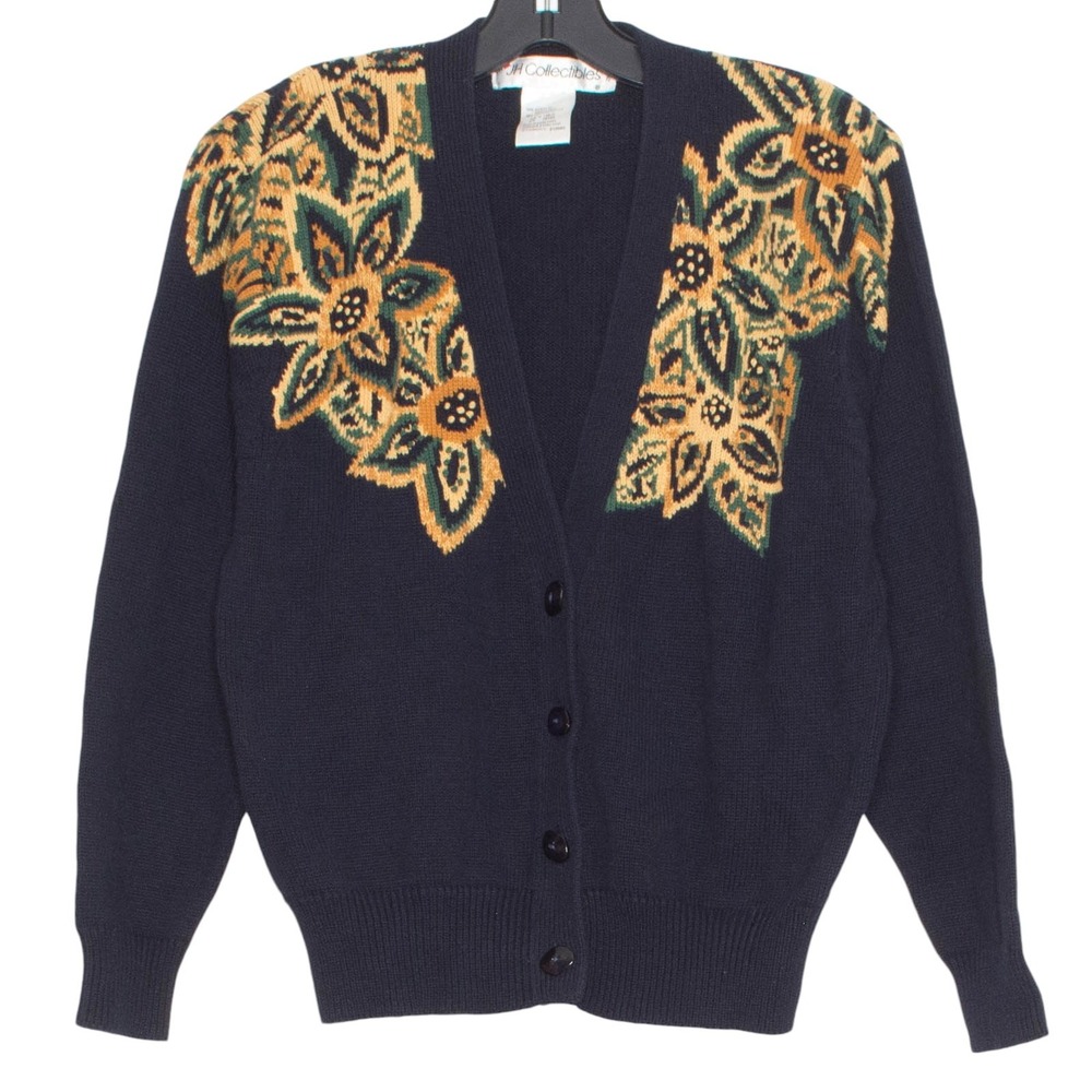 Vintage Cardigan Floral Intarsia Folk Art To Wear Grandmacore Cottagecore Fall S